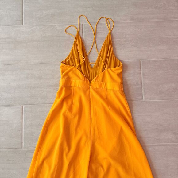 Luxxel Jumpsuit Wide Leg Romper Strappy Back Sleeveless Marigold Yellow V Neck S - Picture 5 of 10